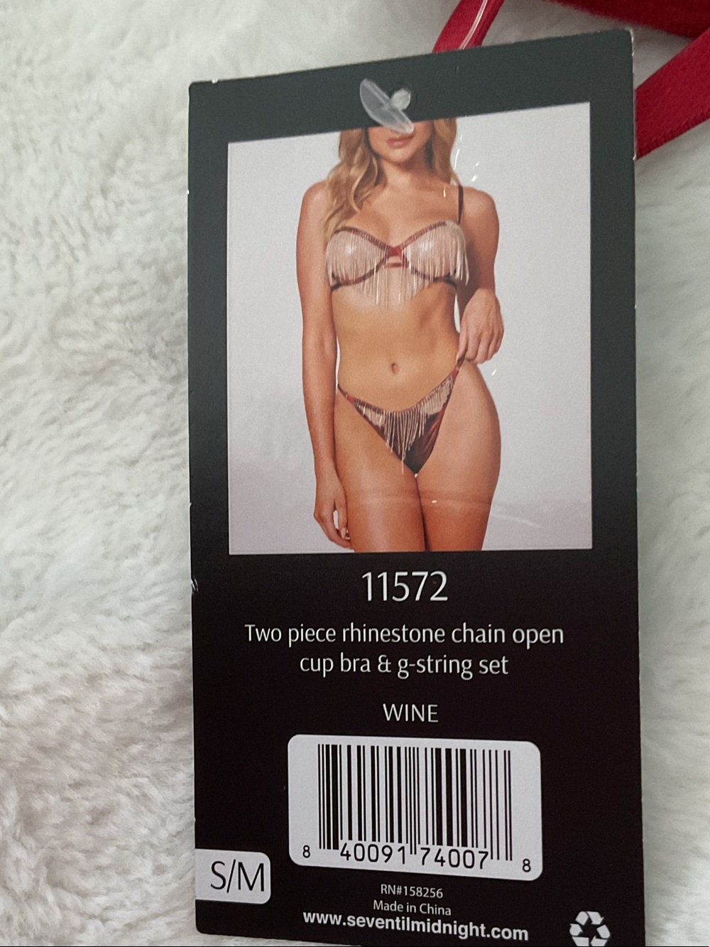 Seven TIL Midnight Two-Piece Rhinestone Chain Open Cup Bra & G-String Wine (S/M)